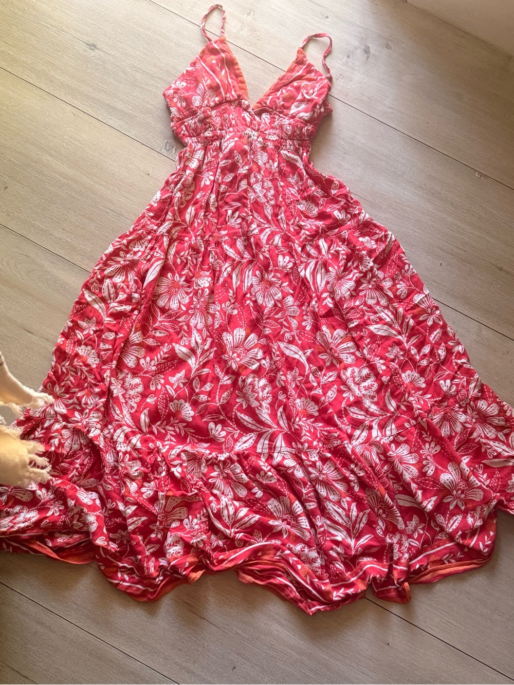 Angie Coral Floral Maxi Dress with Spaghetti Straps